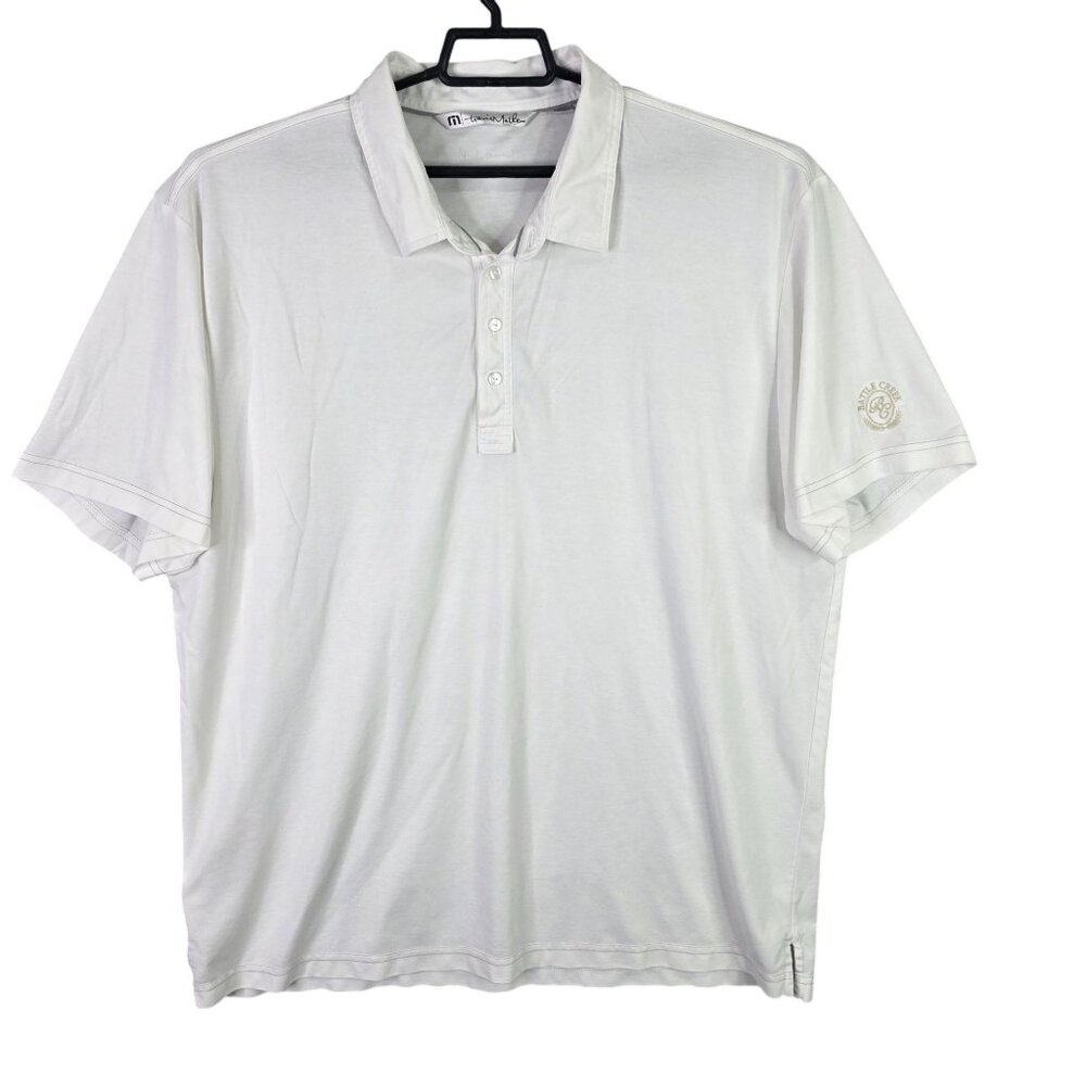 Mens Travis Mathews White Golf Polo Shirt Short Sleeve Cotton Blend Size 3XL